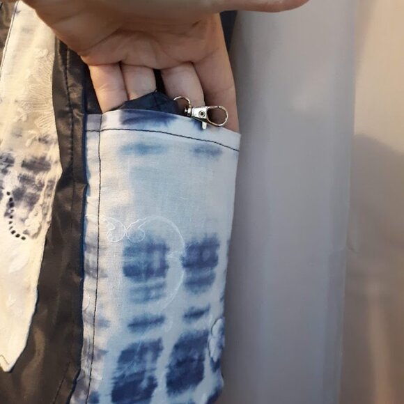 New Boho Lace Tie Dye Tote Shopper shoulder Bag Double handle Blue White KeyClip - Picture 10 of 12